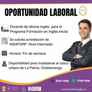 Oportunidad Laboral - Docente Idioma Inglés La Palma