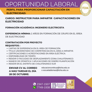 Oportunidad Laboral Instructor Electricidad