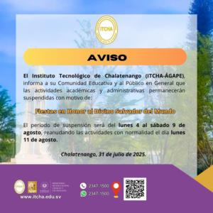Aviso por Vacaciones Agostinas